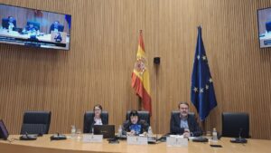 Imagen del I Panel de la conferencia anual de trata y explotación. Aparece Sara De Torres, Rubén Pérez Correa y Biljana Lubarovska