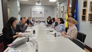 Imagen de la reunión establecida con la delegación francesa en la sede del CERMI